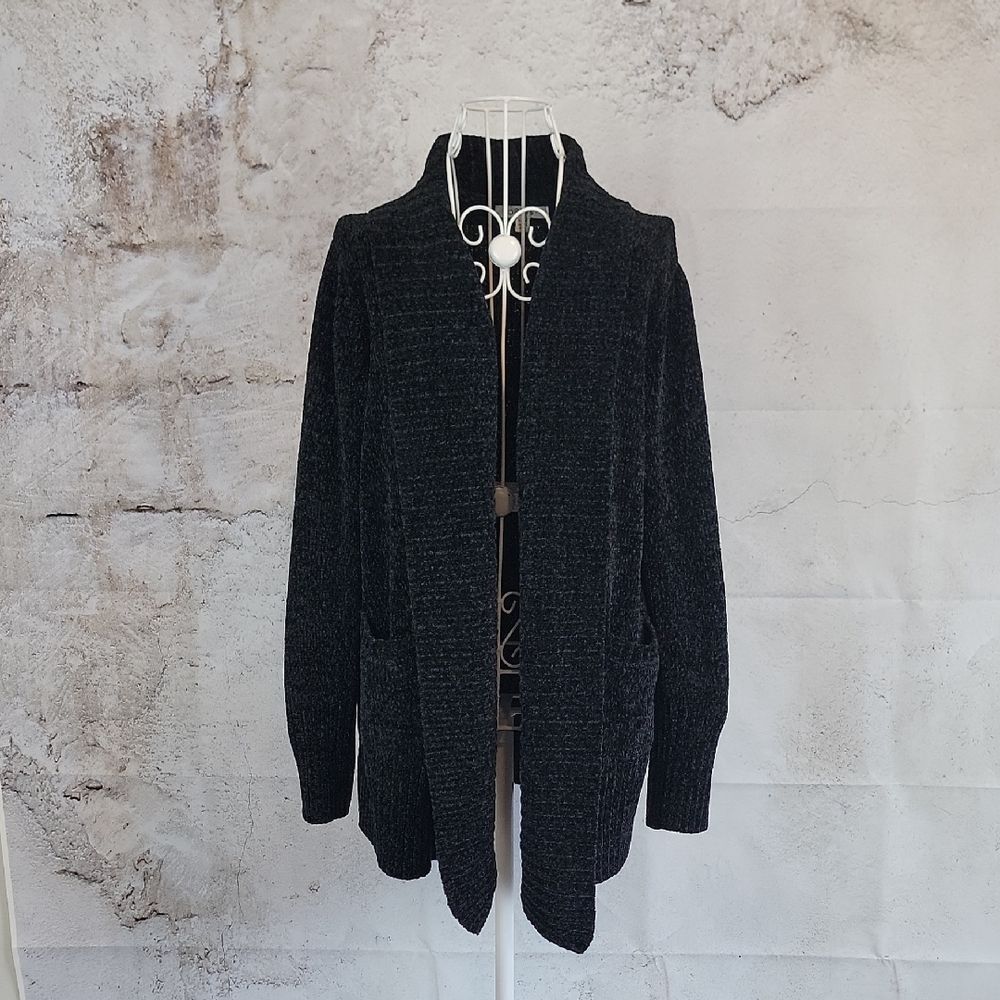 Orvis Cardigan Open Front Marled Black Womens Size S